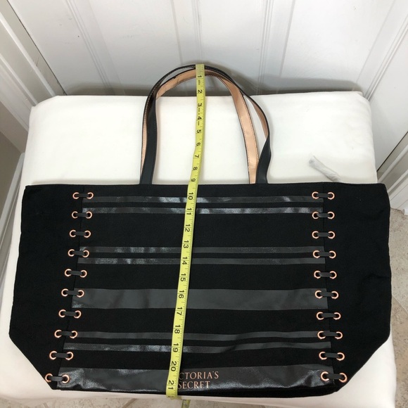 Victorias Secret Canvas Weekender Travel Large Zipper Tote Bag Rose Gold Detail - Picture 11 of 16